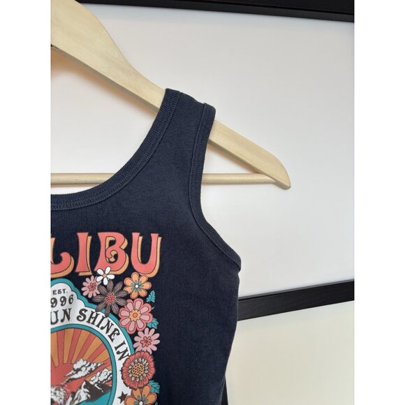 MALIBU ribbed Tank Top Crop Graphic Size SMALL California Y2K Beach Summer Boho - Picture 4 of 9